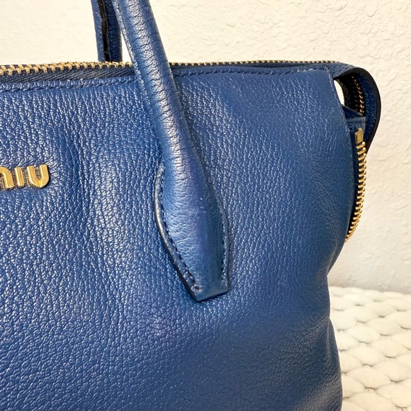 MIU MIU Tote Shoulder Crossbody Bag Leather Blue - Picture 9 of 15